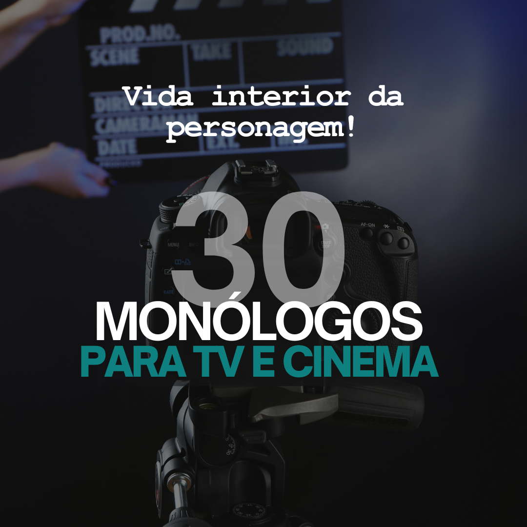 Capa de '30 Monólogos para TV e Cinema', com claquete e câmera de cinema